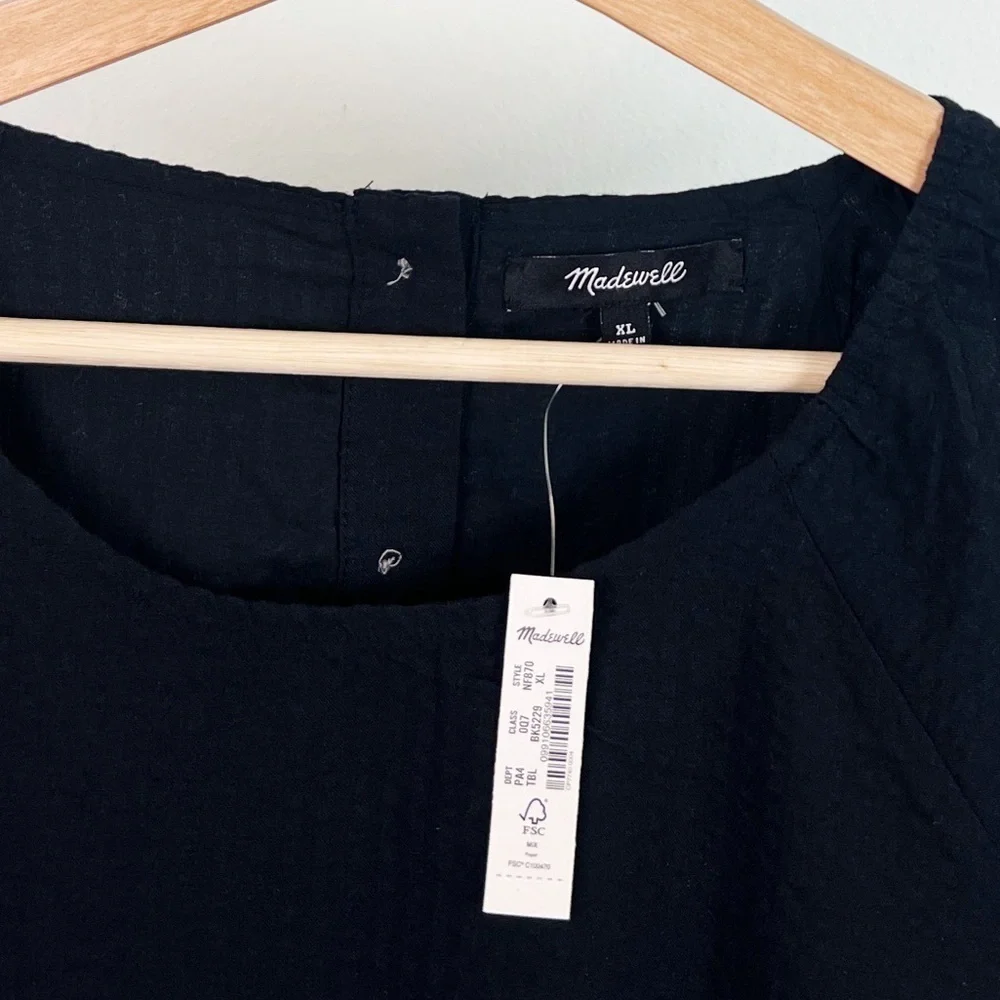 NWT Madewell Seersucker Puff-Sleeve Cutout Mini Dress in Black - Picture 8 of 10